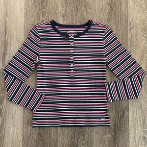 Vineyard Vines Girls Ribbed Stripe Henley Long Sleeve Top - Size: S (7-8)